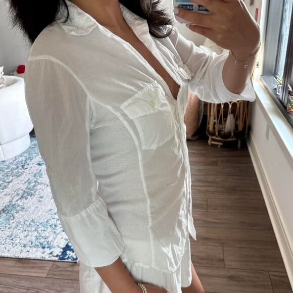 Standard James Perse white SHEER SLUB SIDE PANEL SHIRT size 3 - Picture 2 of 6